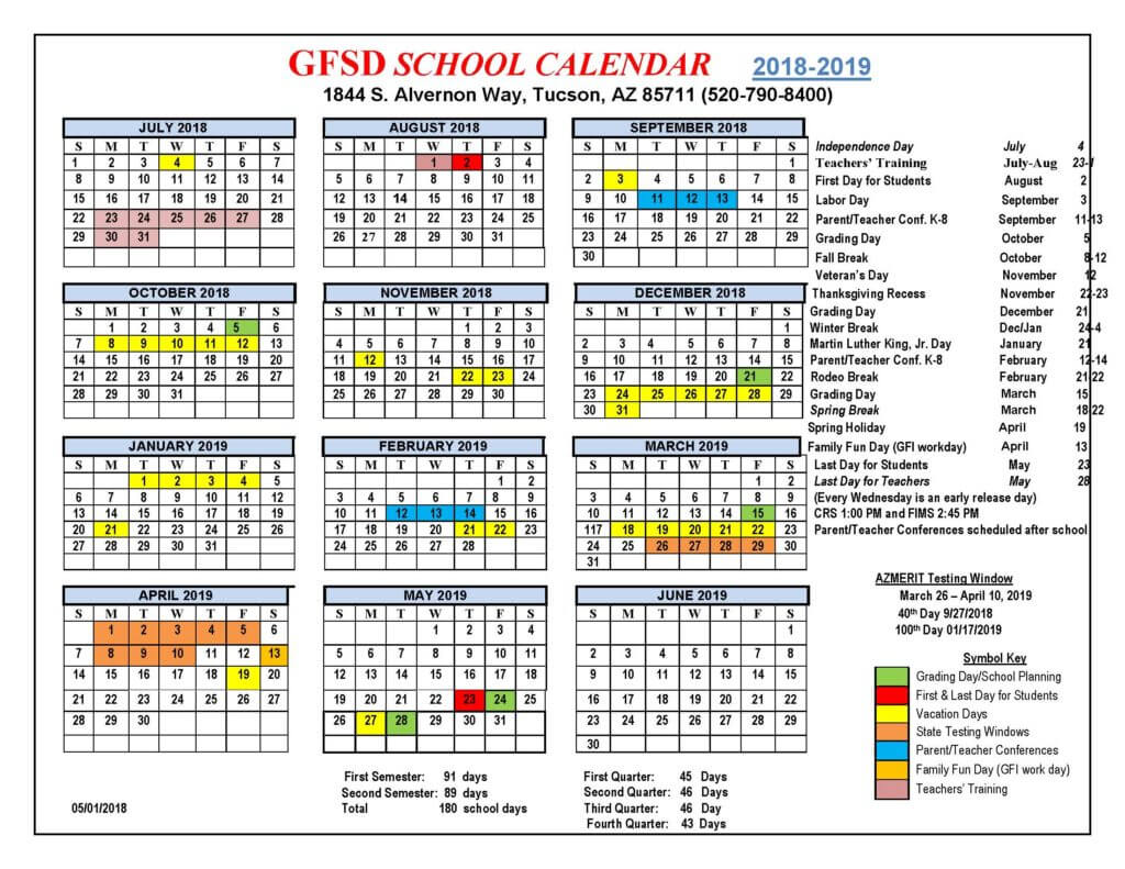 Griffin Foundation School Calendar 20182019